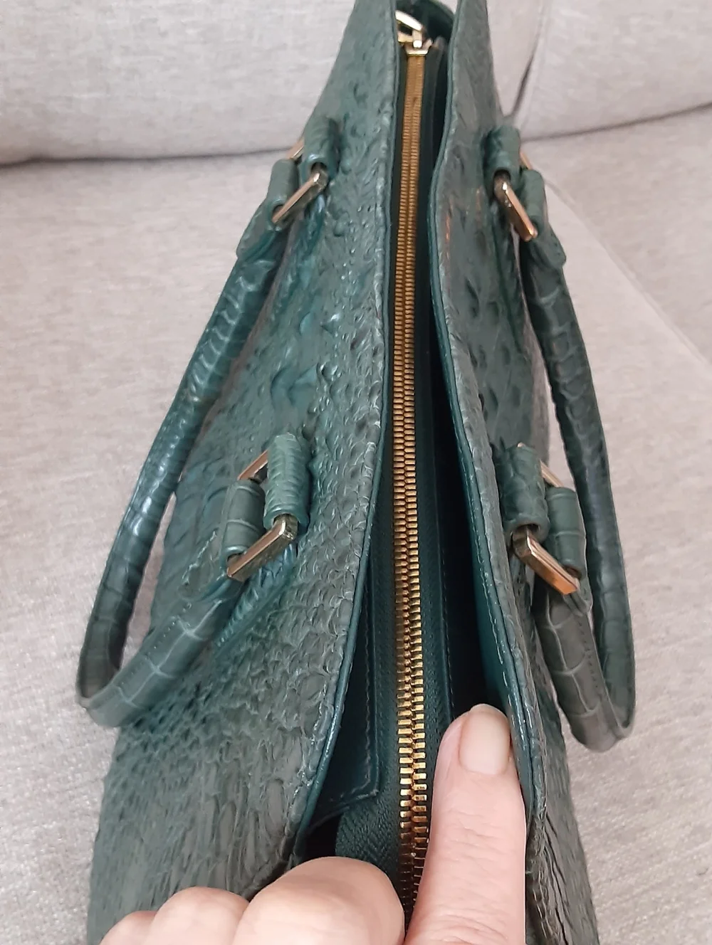 Dark Green Croc-Embossed Structured Satchel - Women Bags